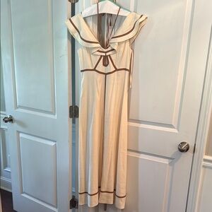 Elegant Cream and Brown Women's Dress